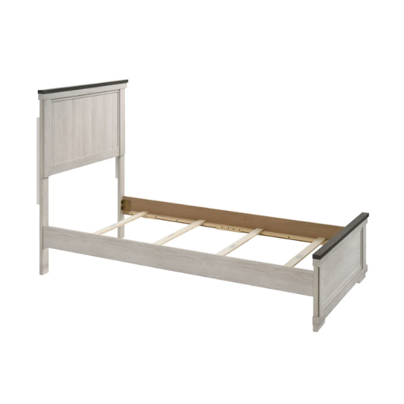 Luxurious Rustic Solid Wood 5-Piece Twin Bedroom Set: Cream & Brown Panel Bed, Dresser, Mirror, Nightstand, and Chest