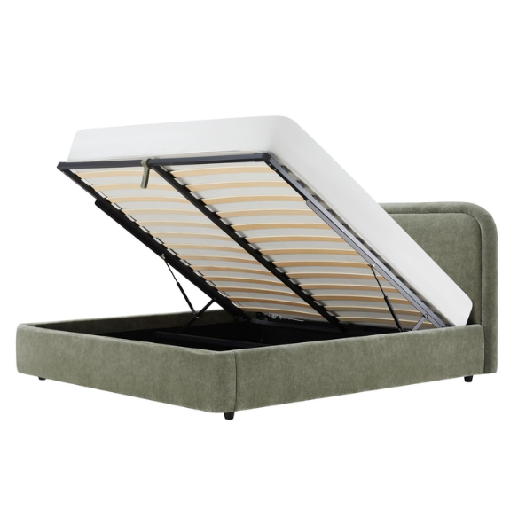 Premium Upholstered Aurora Lift-Up Storage Bed with Elegant Boucle Performance Fabric, Plush Foam-Padded Headboard, and Spacious Under-Bed Storage for a Clutter-Free Bedroom