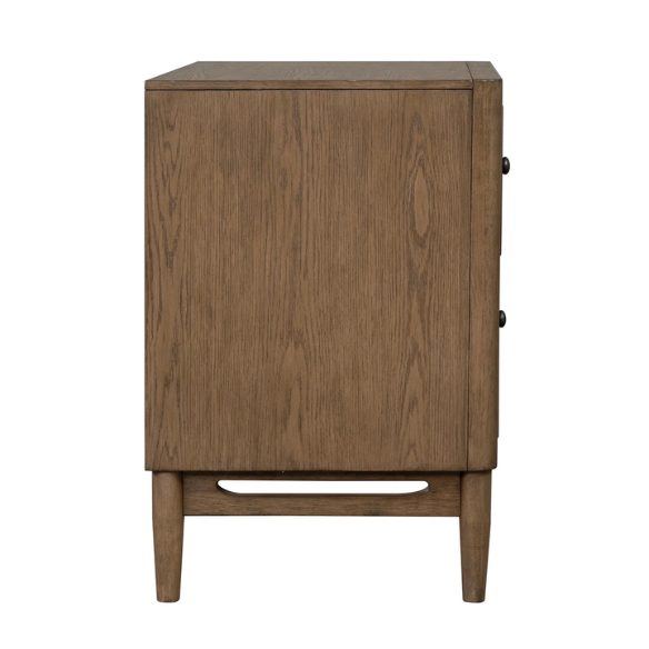 4-Piece Queen Bedroom Set with Panel Bed, 2 Nightstands, and Chest – Medium Brown Oak Finish