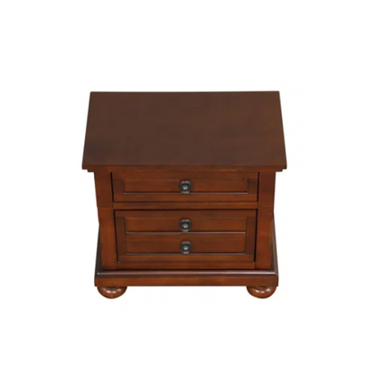 Cherry Brown King Size Platform Bedroom Set with Real Wood Veneers, Full Extension Footboard Storage Drawers, and Matching Large-Scale Dressers, Nightstands, and Mirror