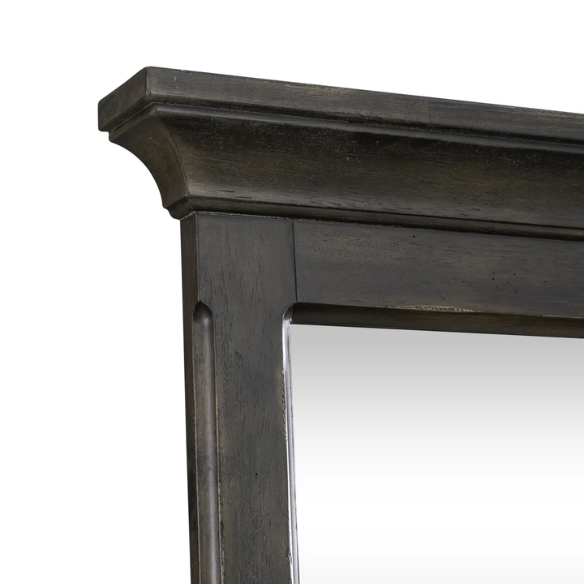 Timeless Queen Bedroom Set with Saddle Brown Panel Bed, Dresser, Mirror, and Antique Pewter Hardware