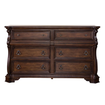 Classic Elegance with a Touch of Tradition – 5-Piece King Bedroom Set Featuring Sleigh Bed with Rope Twist Cap Rails, Dresser, Mirror, Chest, and Nightstand with Hidden Storage and Custom Drop Ring Hardware