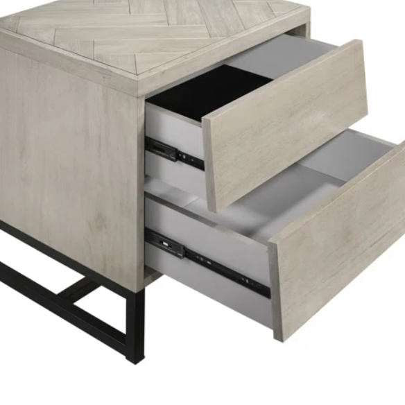 Industrial Mid-Century Modern Platform Bedroom Set with Herringbone Design Headboard – Stylish and Versatile