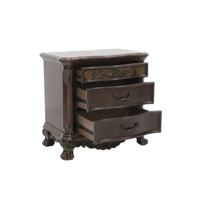 4-Piece Configurable Bedroom Set with Solid Cherry Wood Construction, Antique Walnut Veneer, Crown Molding, Carved Claw Feet, and Ample Storage - Includes Bed, Dresser, Nightstand, and Matching Mirror