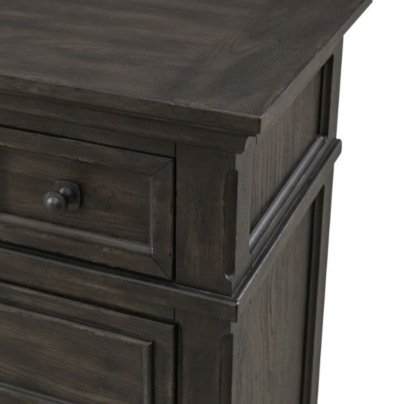 Rustic Elegance 3-Piece King Panel Bed, Dresser & Mirror Set in Saddle Brown – Crafted with Rubberwood and Split Heart White Oak Veneers, Soft-Close Drawers, Cedar Lining, Antique Pewter Hardware, and Crown Molding Details