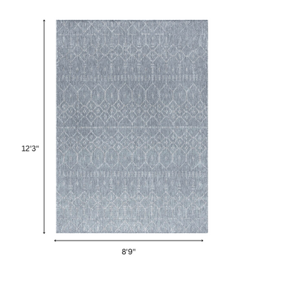 Boho-Inspired Greyish Blue & Ivory  Geometric Rug – Fade & Stain-Resistant, Low-Pile, Perfect for High-Traffic Indoor/Outdoor Spaces