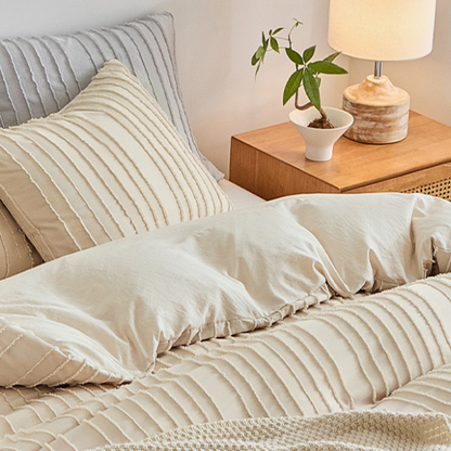 Luxurious Tufted Duvet Cover Set – Queen Size | Striped Textured Boho Bedding | Ultra-Soft Washed Microfiber | 3-Piece Set