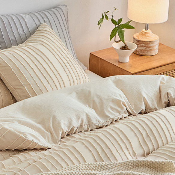Luxurious Tufted Duvet Cover Set – Queen Size | Striped Textured Boho Bedding | Ultra-Soft Washed Microfiber | 3-Piece Set