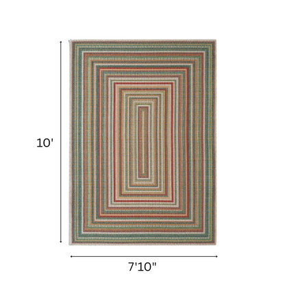 Coastal-Inspired Geometric Rug – Fade & Stain-Resistant, Green & Orange Pattern, Ideal for Indoor/Outdoor Use