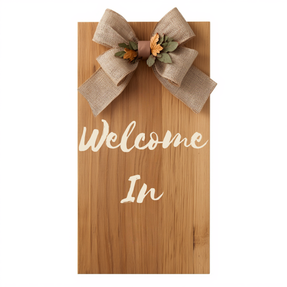 Rustic Wooden Welcome Sign with Burlap Bow