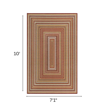 Coastal-Inspired Geometric Rug – Fade & Stain-Resistant, Burgundy,Ivory,Orange,Green,Blue Pattern, Ideal for Indoor/Outdoor Use