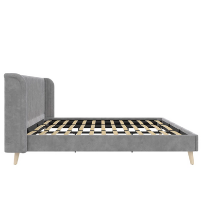 King Size Upholstered Wingback Platform Bed – Luxe Velvet Headboard with Vertical Tufting, Mid-Century Modern Design, and Space-Saving Wooden Frame