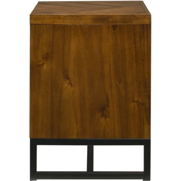 Industrial Mid-Century Modern Platform Bedroom Set with Herringbone Design Headboard – Stylish and Versatile