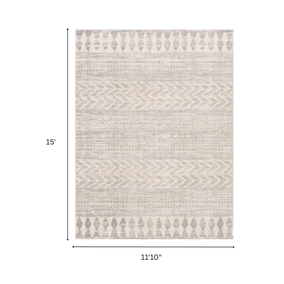 Southwestern-Inspired Geometric Rug – Gray Diamond, Chevron & Dot Patterns on Off-White, Stain-Resistant, Perfect for High-Traffic Areas