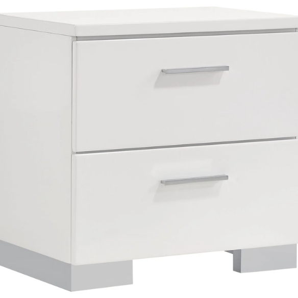 Modern 4-Piece Queen Bedroom Set in White High Gloss with LED Lighting, Touch-Activated Headboard, and Sleek Chrome Accents
