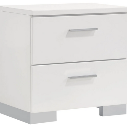 Modern 4-Piece Queen Bedroom Set in White High Gloss with LED Lighting, Touch-Activated Headboard, and Sleek Chrome Accents