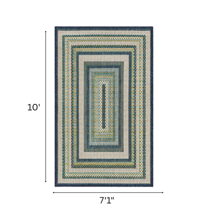 Coastal-Inspired Geometric Rug – Fade & Stain-Resistant,Ivory,Green,Blue Pattern, Ideal for Indoor/Outdoor Use