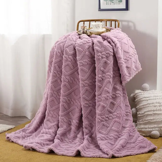 Solid Color Flannel Blanket Warm Plush Throw Blanket Embossed Four-Season Blanket Bedroom Bed Living Room Sofa Couch