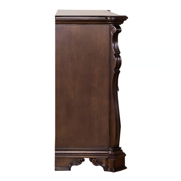 Classic Elegance with a Touch of Tradition – 5-Piece King Bedroom Set Featuring Sleigh Bed with Rope Twist Cap Rails, Dresser, Mirror, Chest, and Nightstand with Hidden Storage and Custom Drop Ring Hardware