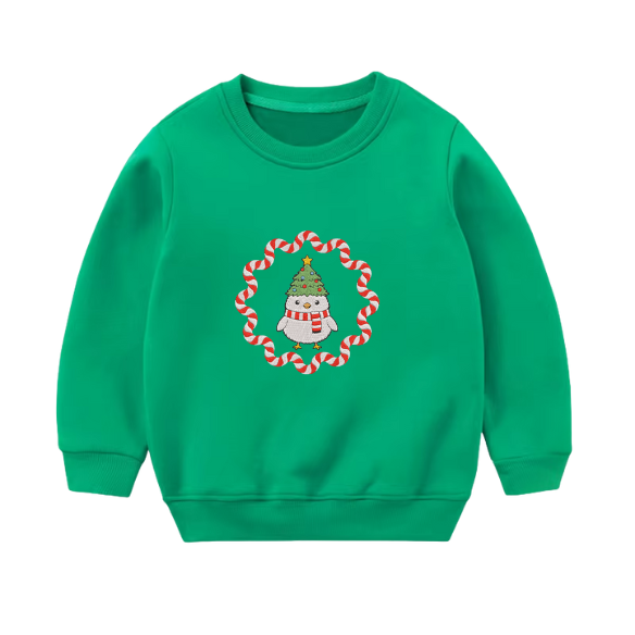 Youth Embroidered Candy Cane Wreath Sweater