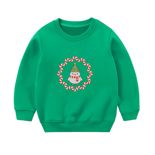 Youth Embroidered Candy Cane Wreath Sweater