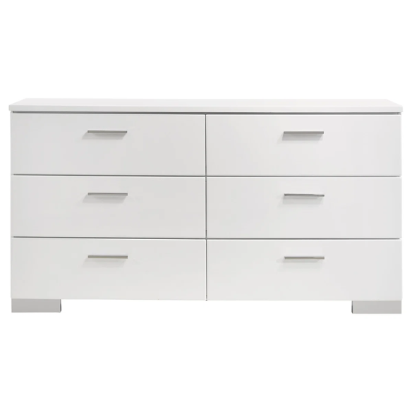 Modern 4-Piece Queen Bedroom Set in White High Gloss with LED Lighting, Touch-Activated Headboard, and Sleek Chrome Accents