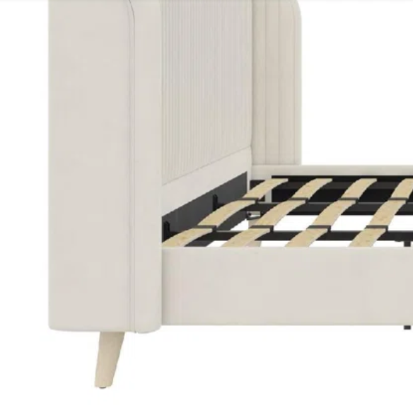 King Size Upholstered Wingback Platform Bed – Luxe Velvet Headboard with Vertical Tufting, Mid-Century Modern Design, and Space-Saving Wooden Frame