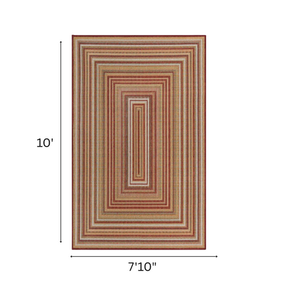Coastal-Inspired Geometric Rug – Fade & Stain-Resistant, Burgundy,Ivory,Orange,Green,Blue Pattern, Ideal for Indoor/Outdoor Use