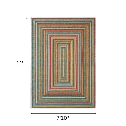 Coastal-Inspired Geometric Rug – Fade & Stain-Resistant, Green & Orange Pattern, Ideal for Indoor/Outdoor Use