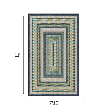 Coastal-Inspired Geometric Rug – Fade & Stain-Resistant,Ivory,Green,Blue Pattern, Ideal for Indoor/Outdoor Use