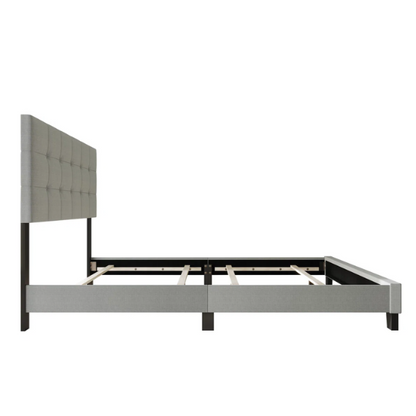Elegant Solid Grey Queen Bedroom Set with Button-Tufted Upholstered Bed and Matching Nightstands – 3-Piece Set