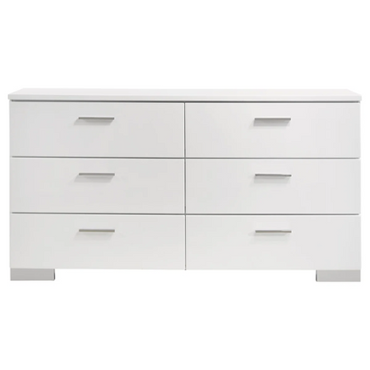Modern 4-Piece Queen Bedroom Set in White High Gloss with LED Lighting, Touch-Activated Headboard, and Sleek Chrome Accents