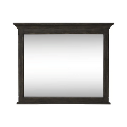 Rustic Elegance 3-Piece King Panel Bed, Dresser & Mirror Set in Saddle Brown – Crafted with Rubberwood and Split Heart White Oak Veneers, Soft-Close Drawers, Cedar Lining, Antique Pewter Hardware, and Crown Molding Details