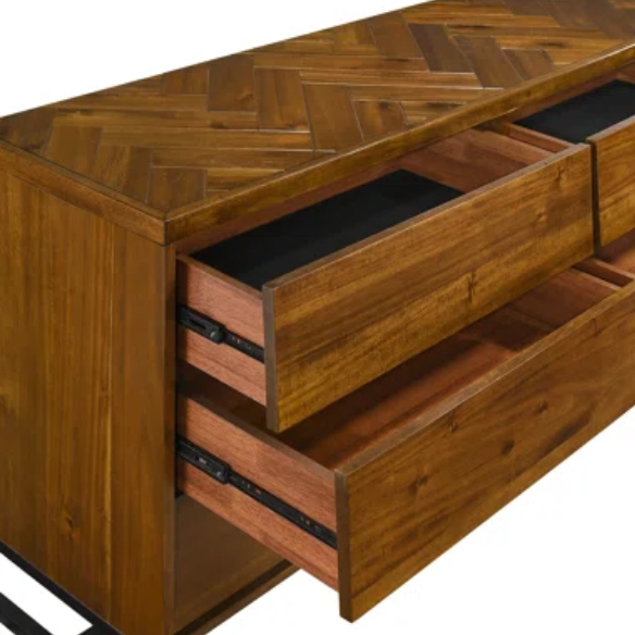 Industrial Mid-Century Modern Platform Bedroom Set with Herringbone Design Headboard – Stylish and Versatile