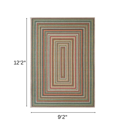 Coastal-Inspired Geometric Rug – Fade & Stain-Resistant, Green & Orange Pattern, Ideal for Indoor/Outdoor Use
