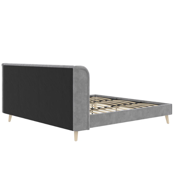 King Size Upholstered Wingback Platform Bed – Luxe Velvet Headboard with Vertical Tufting, Mid-Century Modern Design, and Space-Saving Wooden Frame