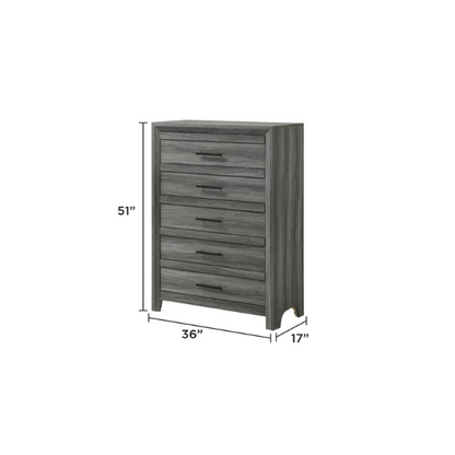 Stylish Dark Grey Wooden 5-Piece Twin Bedroom Set: Luxurious Rustic Solid Wood Design