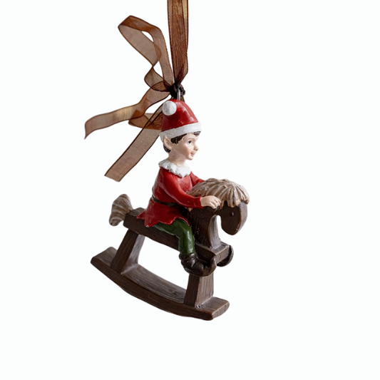 Retro Elf on Rocking Horse Ornament – Traditional Vintage Christmas Décor