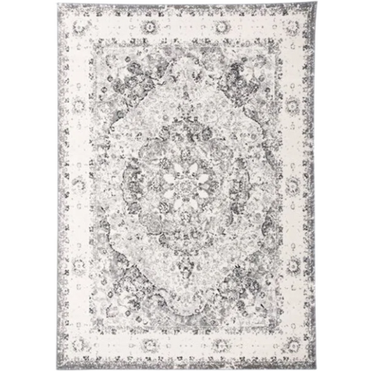 Distressed Oriental-Inspired Indoor Rug – Gray, Silver & Ivory Medallion Pattern, Stain-Resistant, Fade-Resistant, Perfect for Traditional & French Country Décor