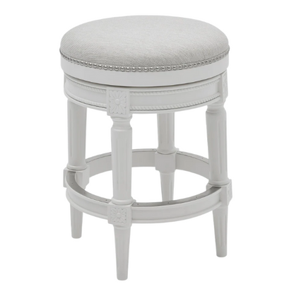 Backless Swivel 26" Counter-Height Bar Stool – Elegant Linen Upholstery with Nail Head Trim, 360-Degree Swivel, and Metal Footrest for Stylish Kitchen or Bar Seating