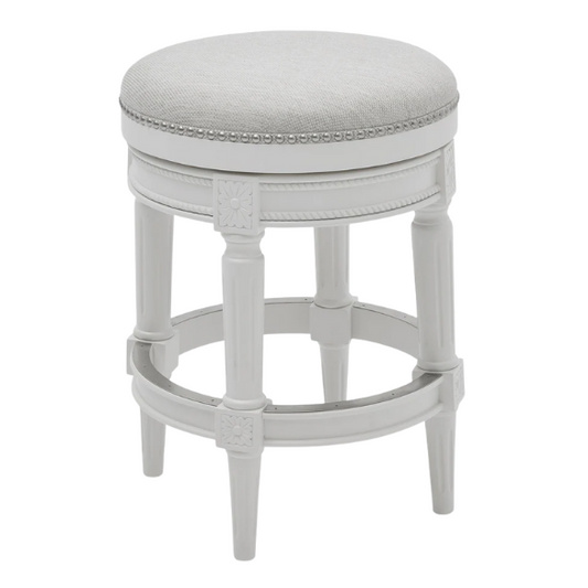 Backless Swivel 26" Counter-Height Bar Stool – Elegant Linen Upholstery with Nail Head Trim, 360-Degree Swivel, and Metal Footrest for Stylish Kitchen or Bar Seating