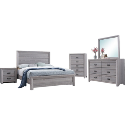 Contemporary Gray Panel Queen Bedroom Set – Bed, Dresser, Mirror & Nightstand