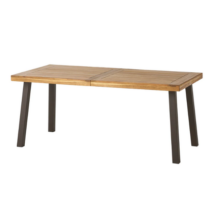Acacia Wood and Iron 6-Seat Dining Table – Rustic Metal Frame with Natural Stained Acacia Wood Top, Modern Industrial Style for Timeless Appeal