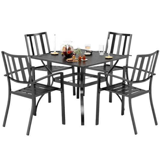5-Piece E-Coated Metal Outdoor Patio Dining Set with Stackable Chairs – Durable, Comfortable, and Stylish for Your Outdoor Entertaining