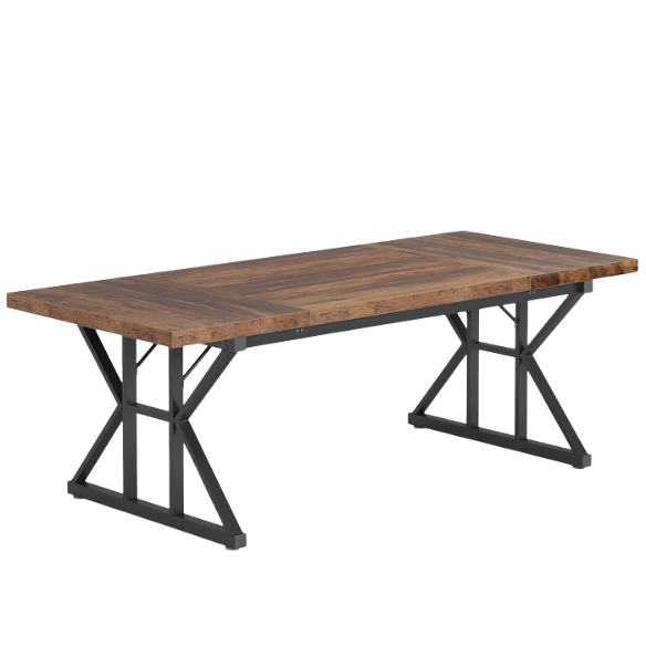 Farmhouse Dining Table for 6-8 People – Rectangular Wood Kitchen Table with X-Shaped Accents, Spacious & Multifunctional for Dining, Office, or Gathering