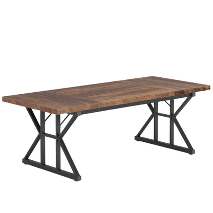 Farmhouse Dining Table for 6-8 People – Rectangular Wood Kitchen Table with X-Shaped Accents, Spacious & Multifunctional for Dining, Office, or Gathering