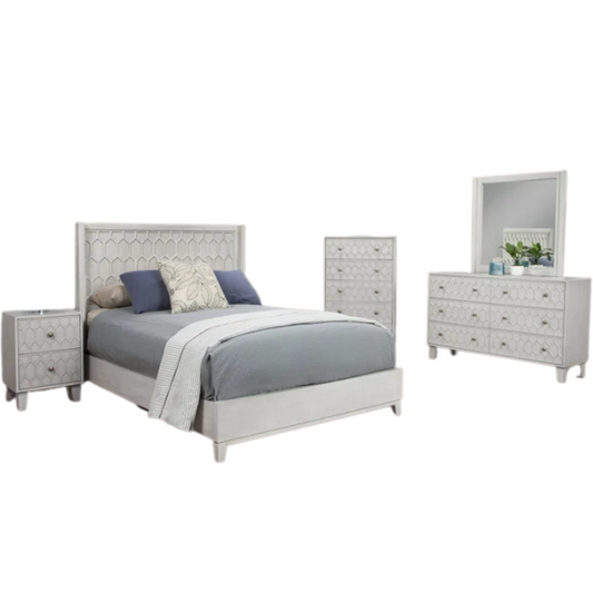 Modern Panel Configurable Bedroom Set with Honeycomb Design Headboard – Stylish and Contemporary with Sleek Lines and Sophisticated Appeal