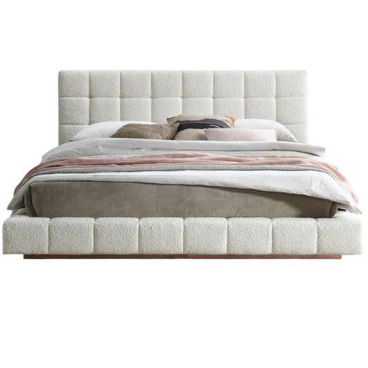 King Size Upholstered Platform Bed with Luxurious Tufted Bouclé Fabric – Modern Elegance, Timeless Sophistication, and Superior Craftsmanship for Your Bedroom Sanctuary