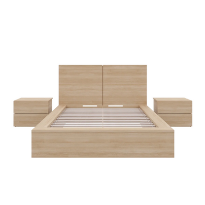 Elegant 3-Piece Wood Bedroom Set – Full Double Size Bed with Stylish Headboard and 2 Matching Nightstands