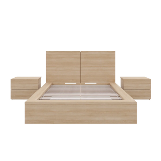 Elegant 3-Piece Wood Bedroom Set – Full Double Size Bed with Stylish Headboard and 2 Matching Nightstands